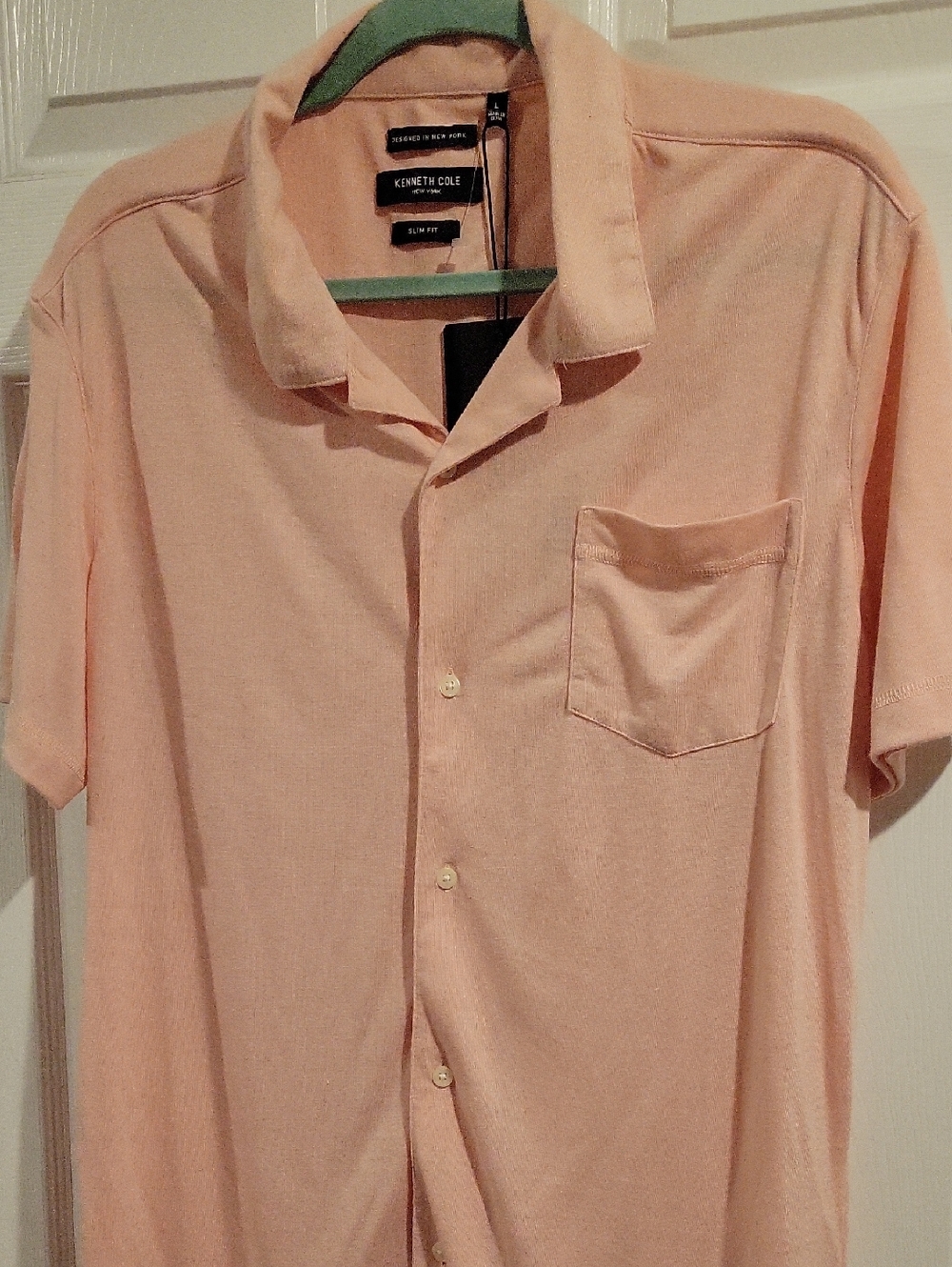 Kenneth Cole Men's Slim Fit Short-Sleeve Shirt - Heather Pale Pink/peach